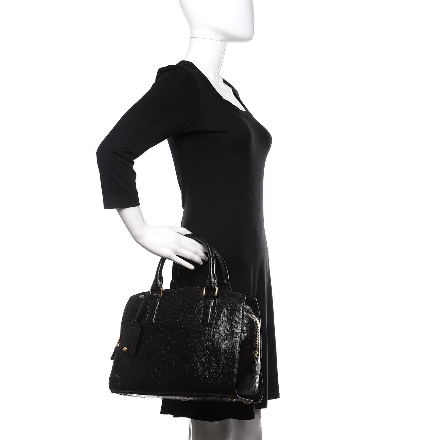 Ostrich Top Handle Satchel Black
