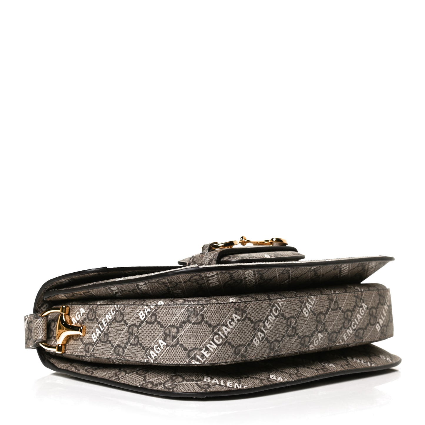 X BALENCIAGA GG Supreme Monogram Logo Print Horsebit 1955 Shoulder Bag Beige Ebony