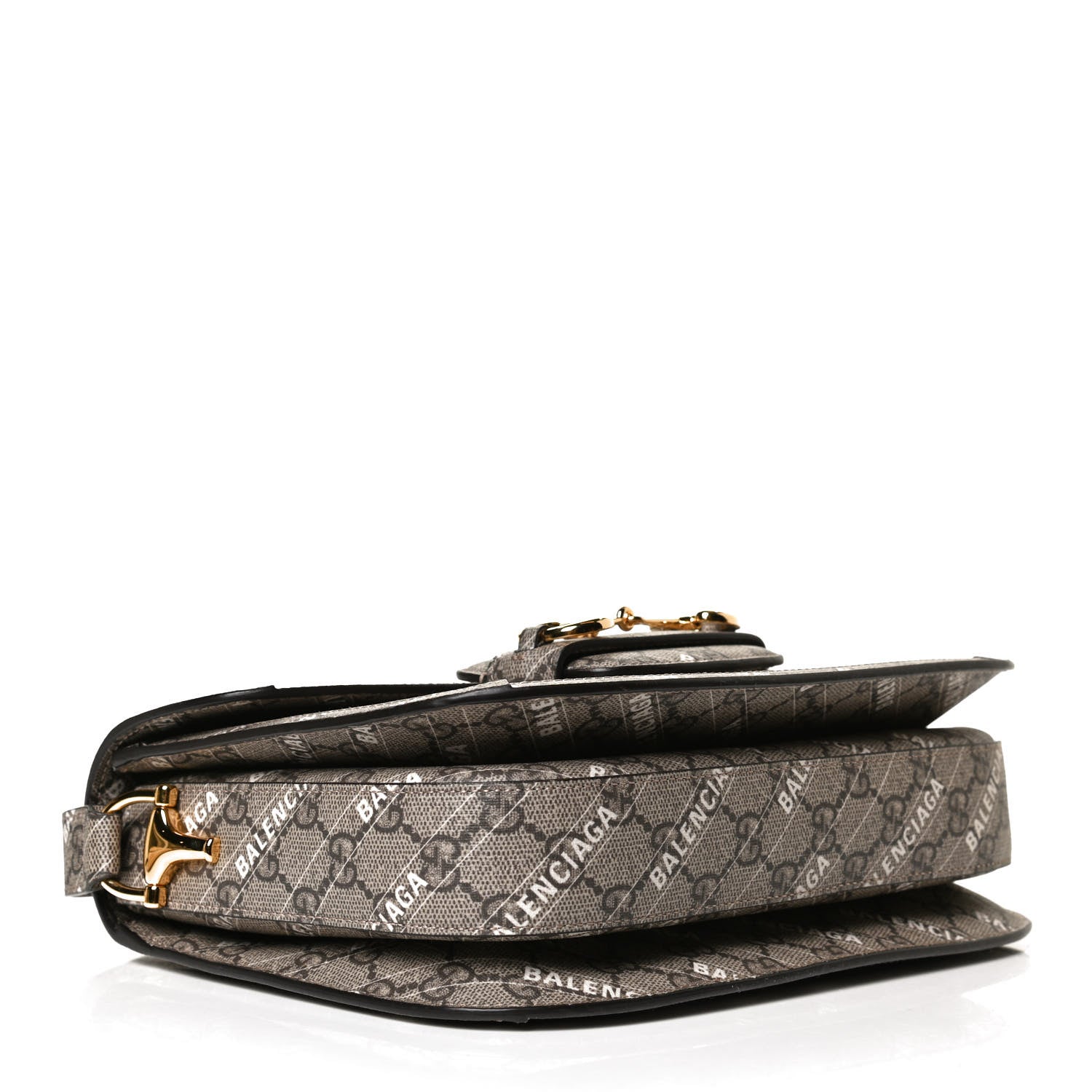 Gucci X BALENCIAGA GG Supreme Monogram Logo Print Horsebit 1955 Shoulder Bag Beige Ebony 4 of 13