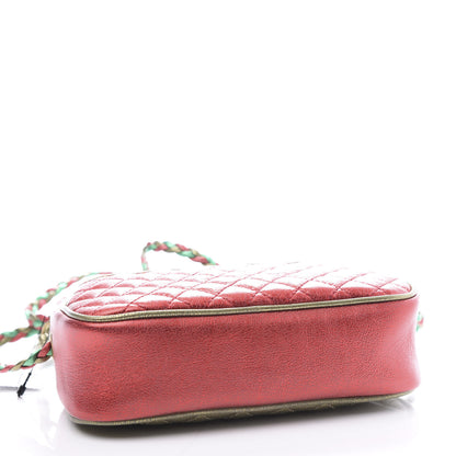 Gucci Laminated Nappa Trapuntata Mini Zumi Dome Shoulder Bag Rosso Jasmine Green Rame 3 of 9