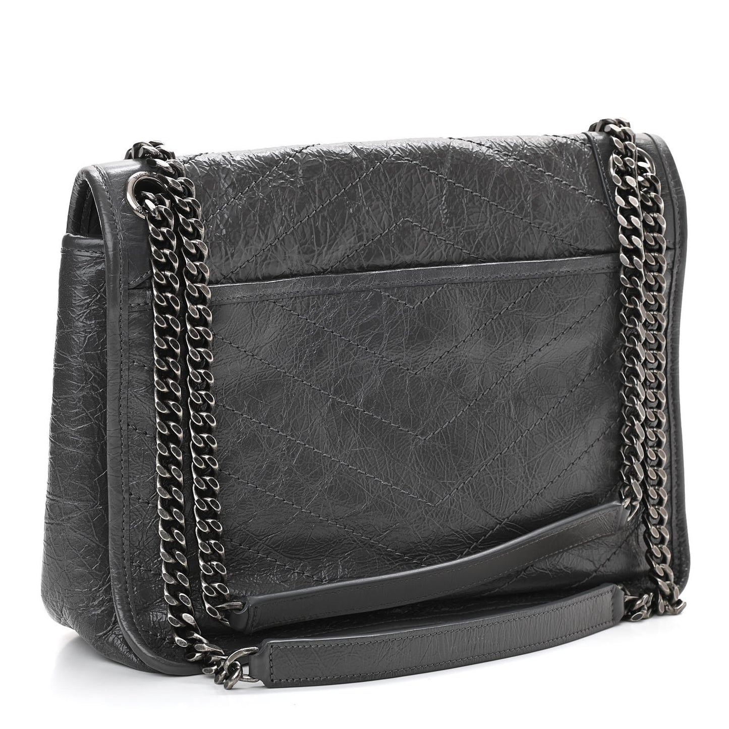 Crinkled Calfskin Matelasse Monogram Medium Niki Chain Satchel Storm