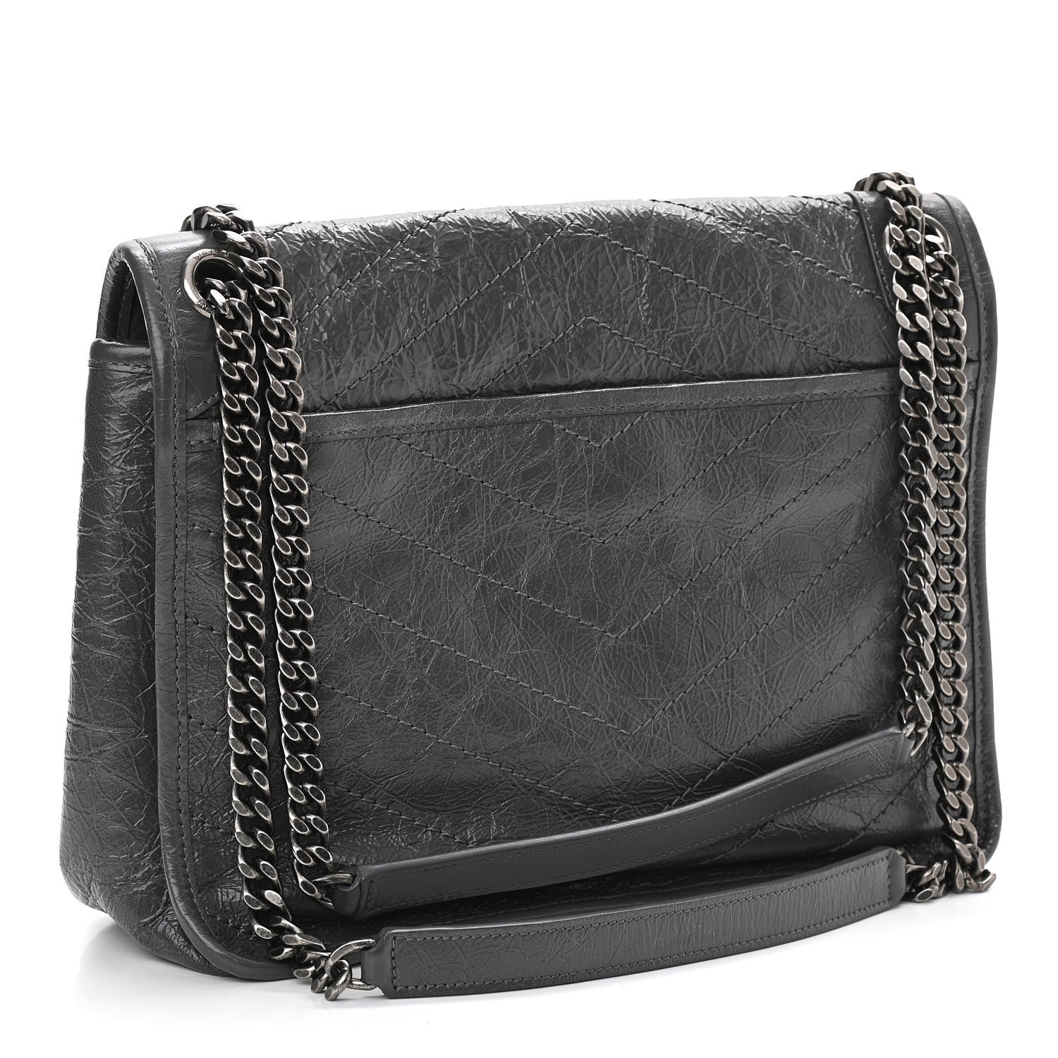 Saint Laurent Crinkled Calfskin Matelasse Monogram Medium Niki Chain Satchel Storm 3 of 11