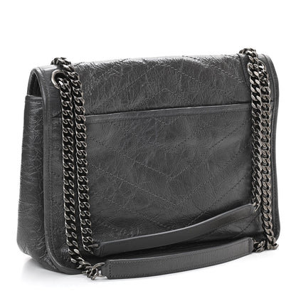 Saint Laurent Crinkled Calfskin Matelasse Monogram Medium Niki Chain Satchel Storm 3 of 11