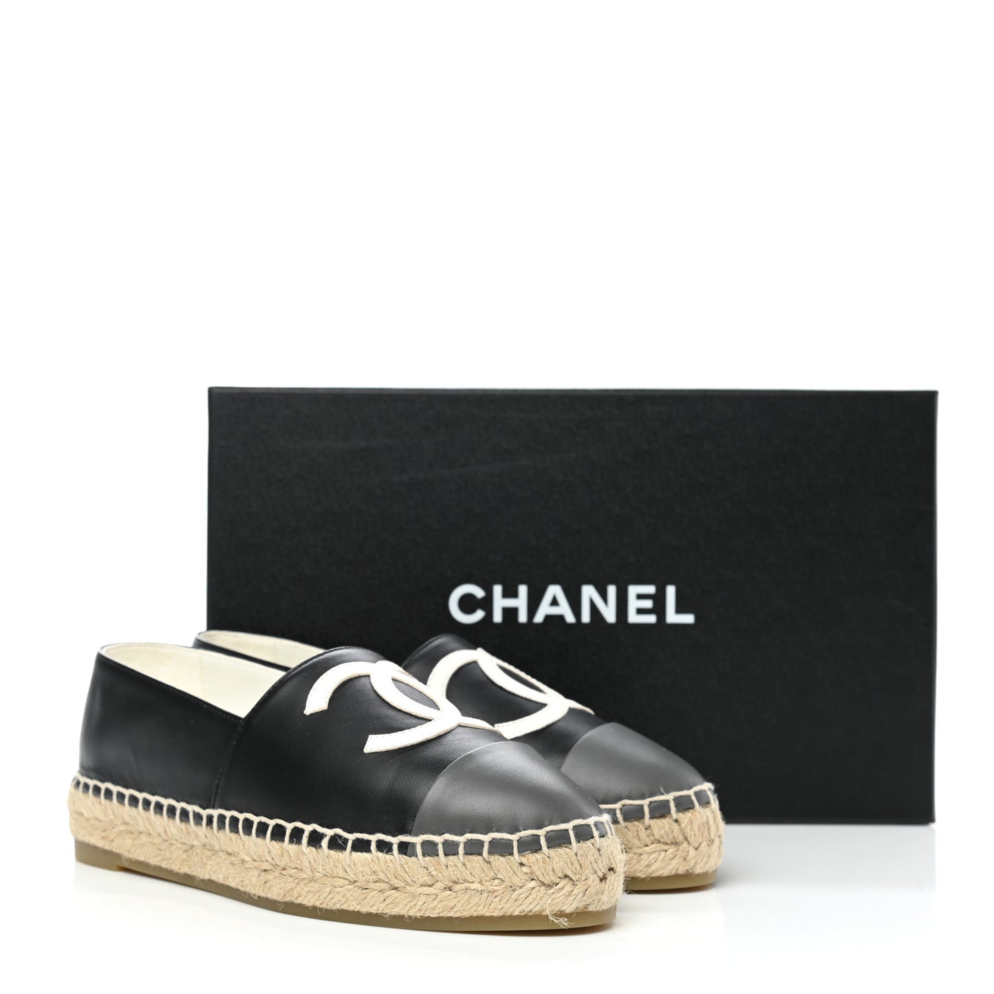Lambskin CC Espadrilles 35 Black White Dark Grey