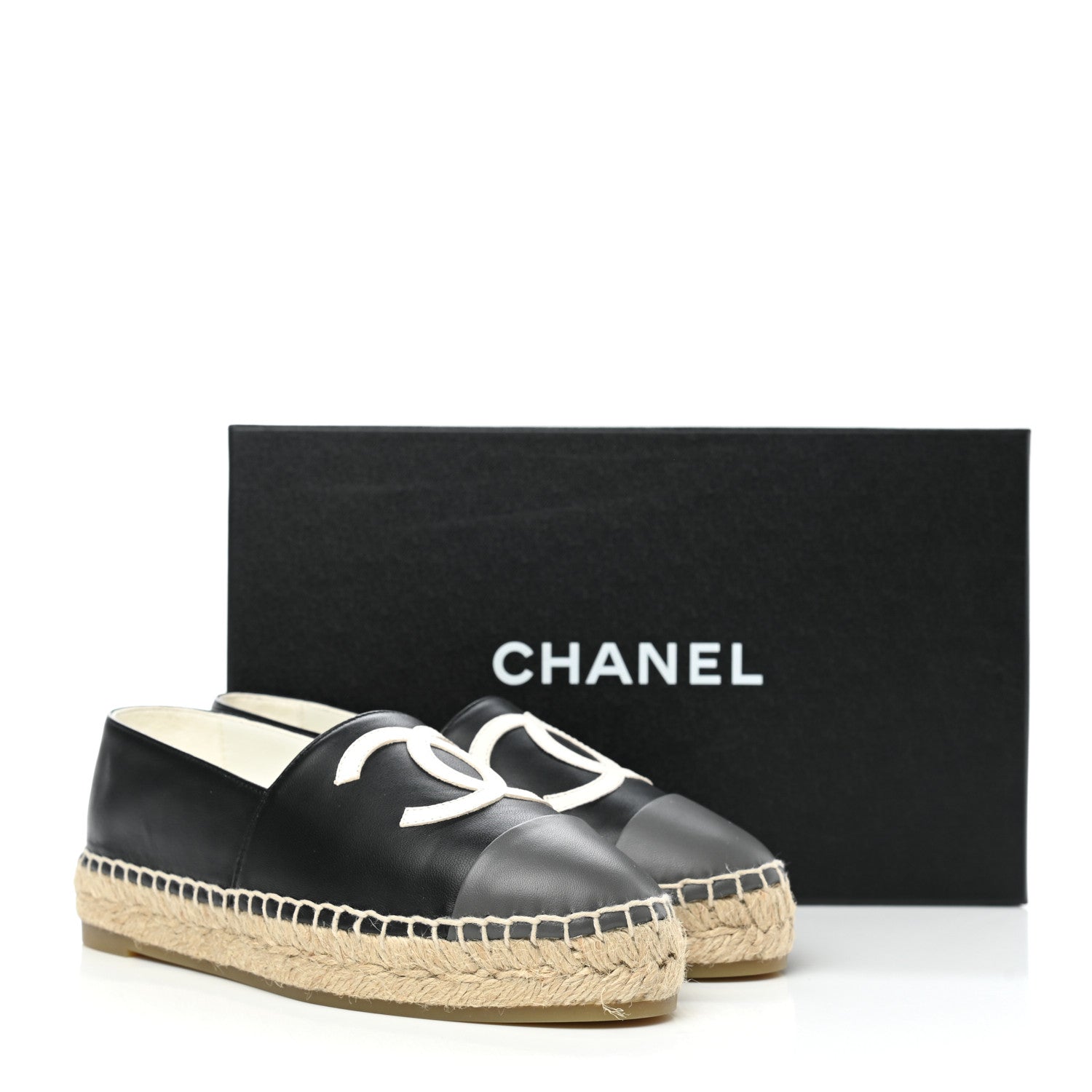Chanel Lambskin CC Espadrilles 35 Black White Dark Grey 9 of 9