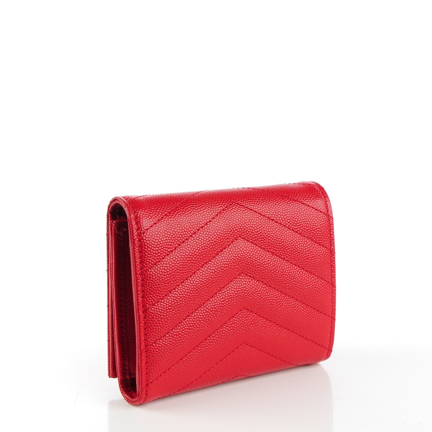 Saint Laurent Grain De Poudre Matelasse Chevron Monogram Compact Wallet Red 2 of 5