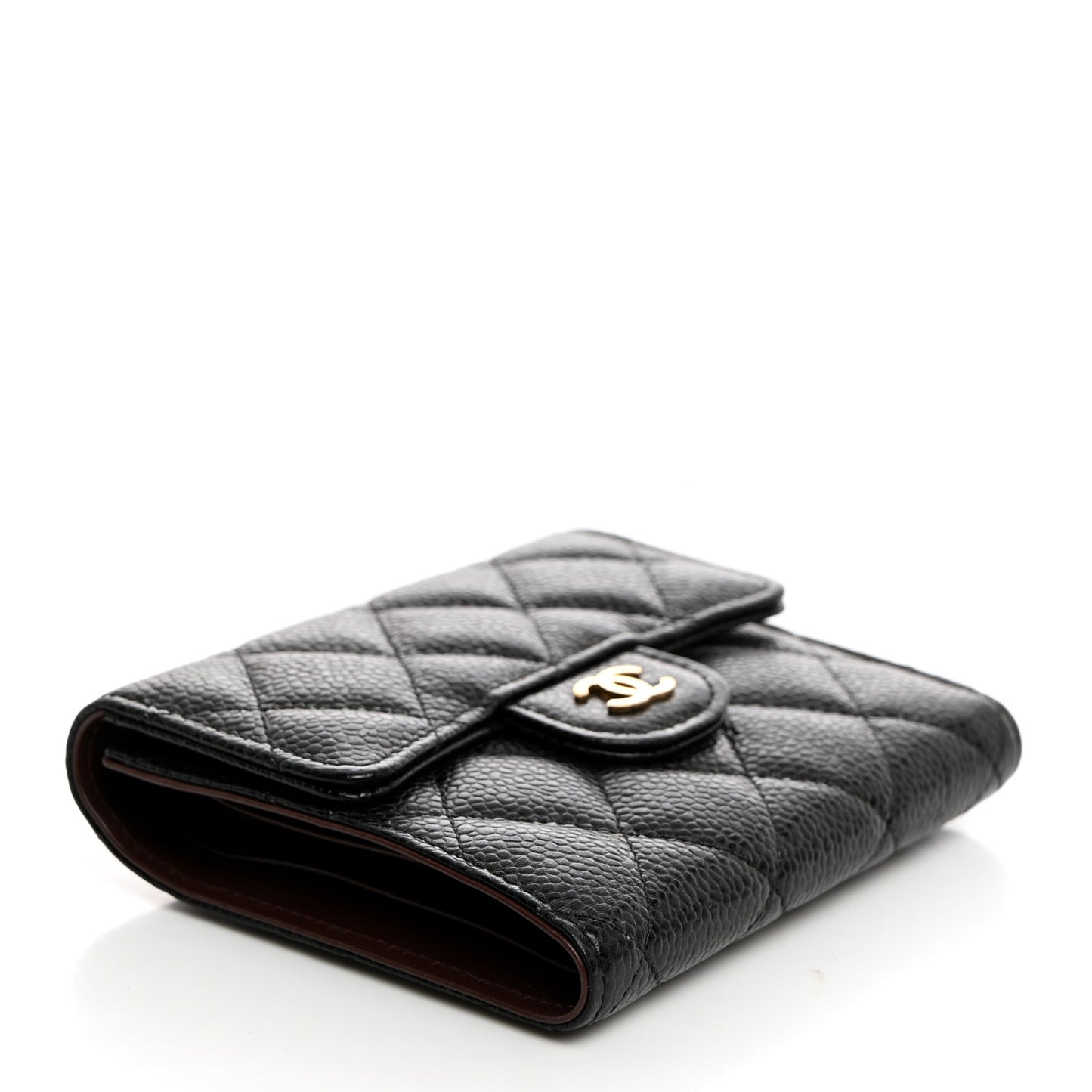 Caviar Quilted Compact Flap Wallet Black