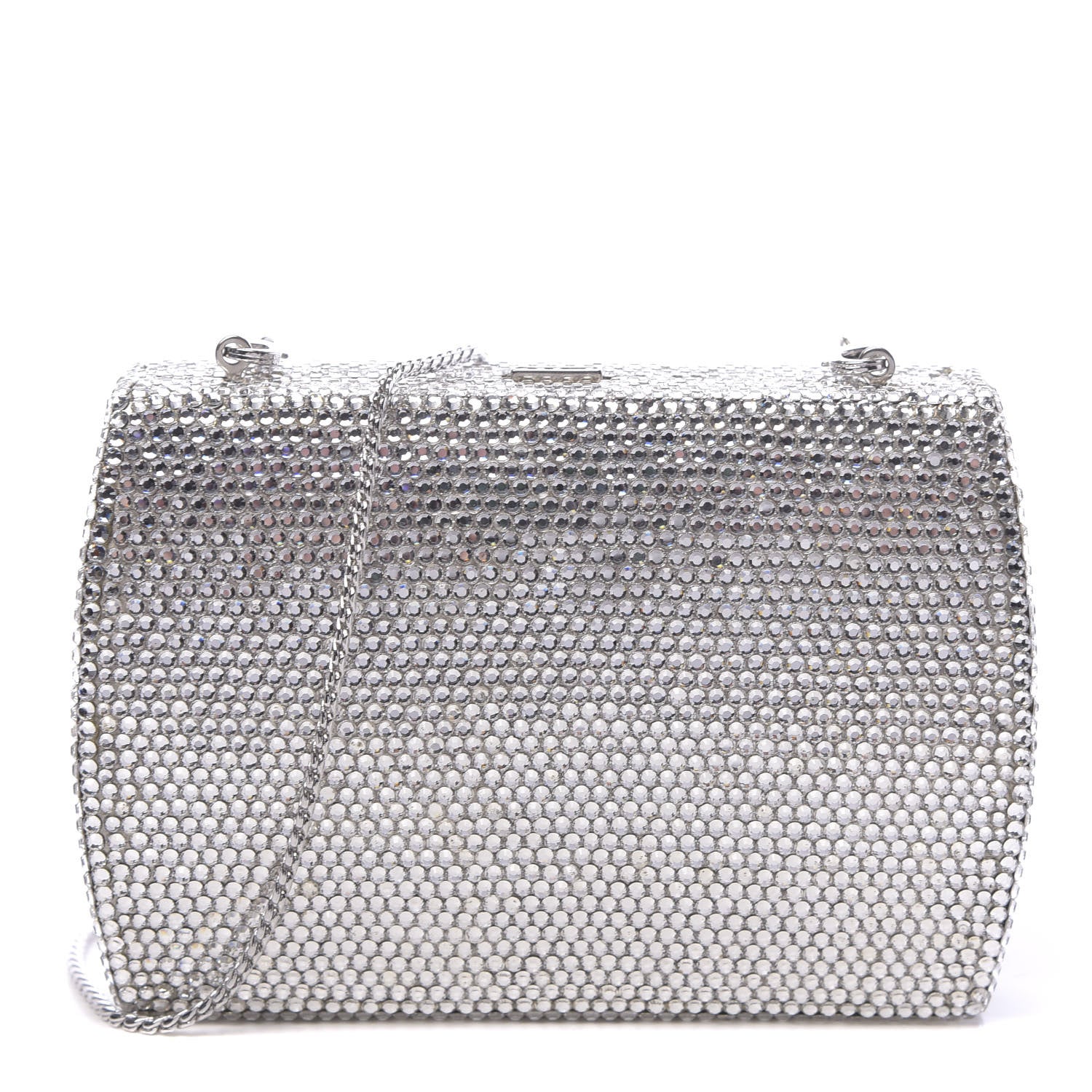 Judith Leiber Swarovski Crystal Minaudiere Clutch Silver 1 of 12