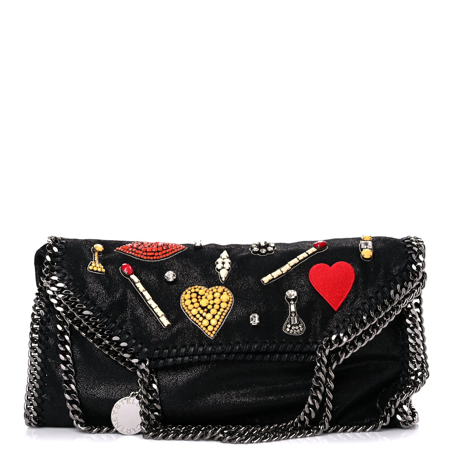 Stella McCartney Embellished Shaggy Deer Small Falabella Fold Over Tote Black 1 of 11