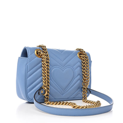 Gucci Calfskin Matelasse Mini GG Marmont Shoulder Bag Clear Sky Blue 3 of 11