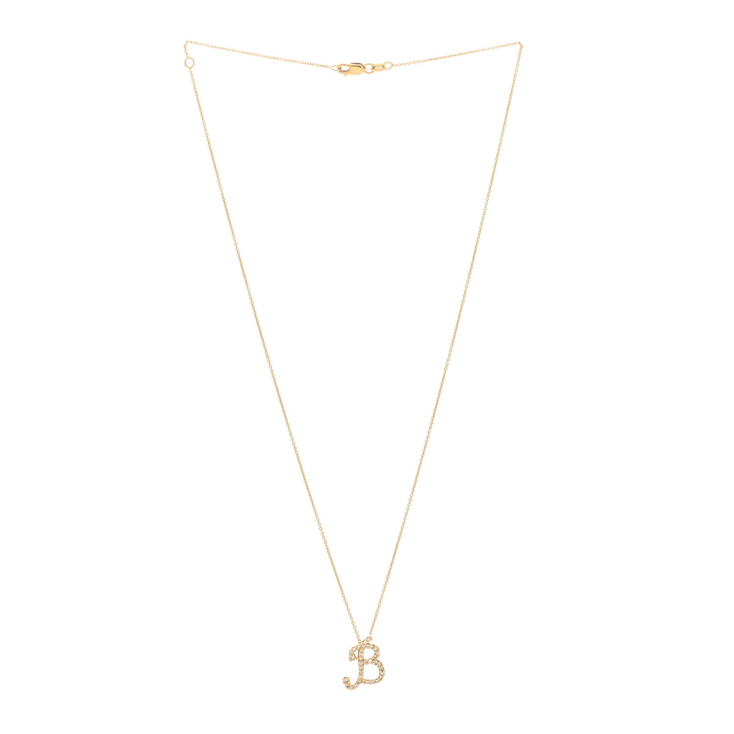 18K Yellow Gold Diamond Cursive Initial B Pendant Necklace