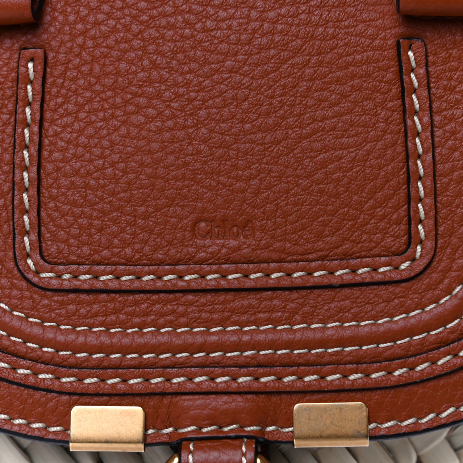 Chloe Raffia Small Grain Calfskin Small Marcie Basket Tan 6 of 9