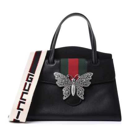 Gucci Grained Calfskin Web Crystal Butterfly Stripe Medium Totem Top Handle Bag Black 1 of 11