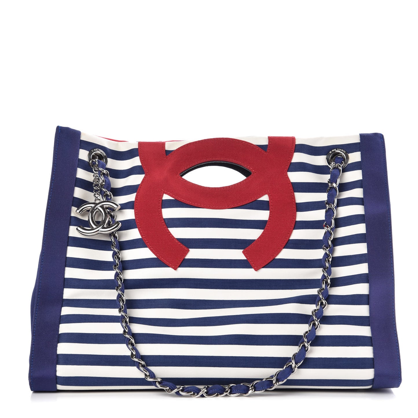 Striped Canvas CC Shopping Tote Blue Red White