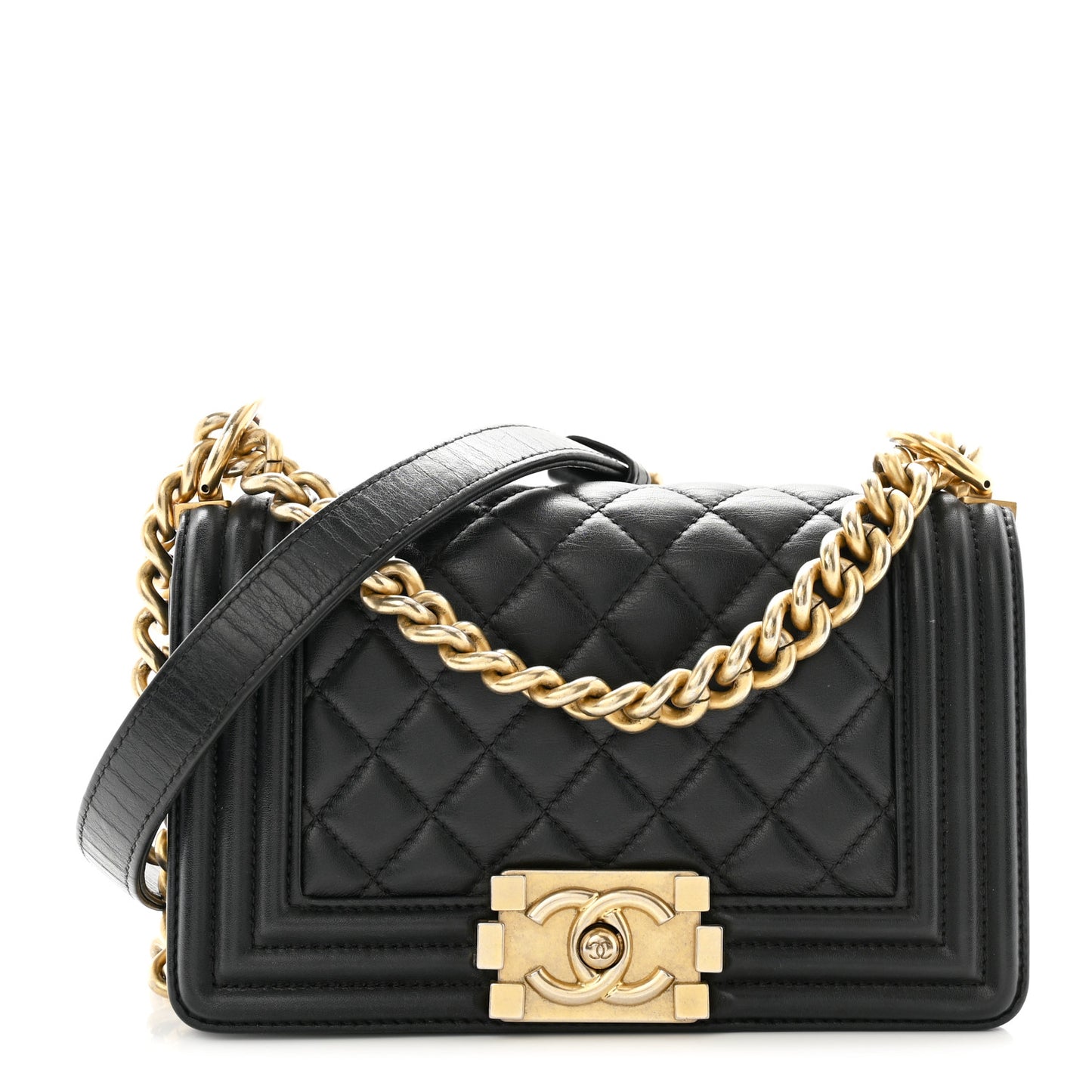 Calfskin Quilted Small Boy Flap Black