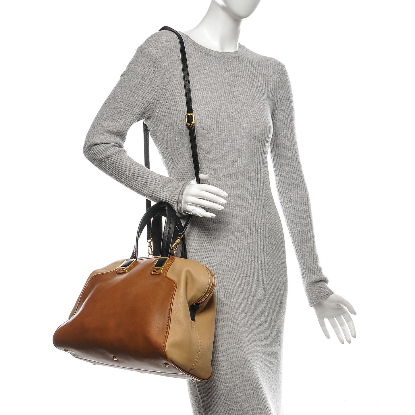 Calfskin Large Chameleon Tote Cognac Camel Black