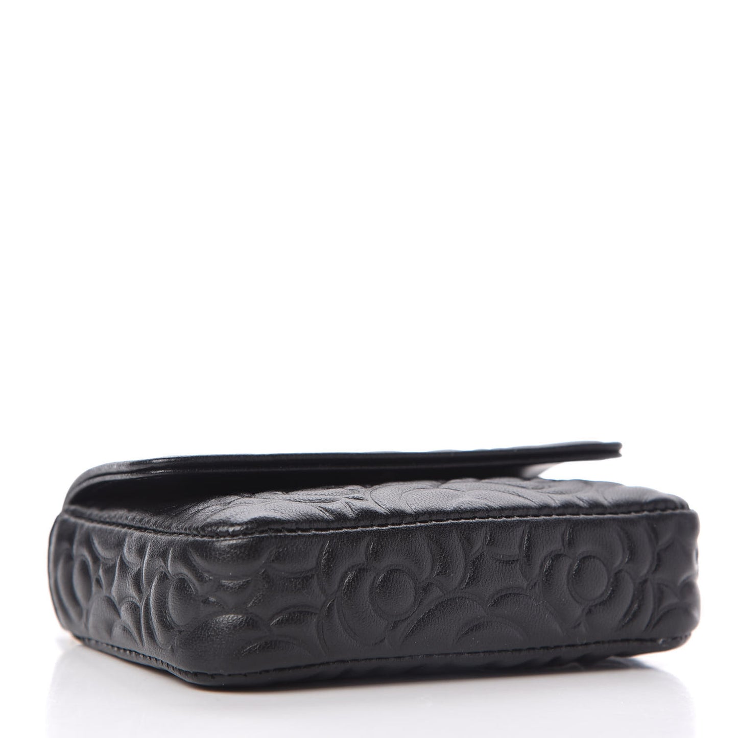 Lambskin Camellia Embossed Chain Belt Bag Black