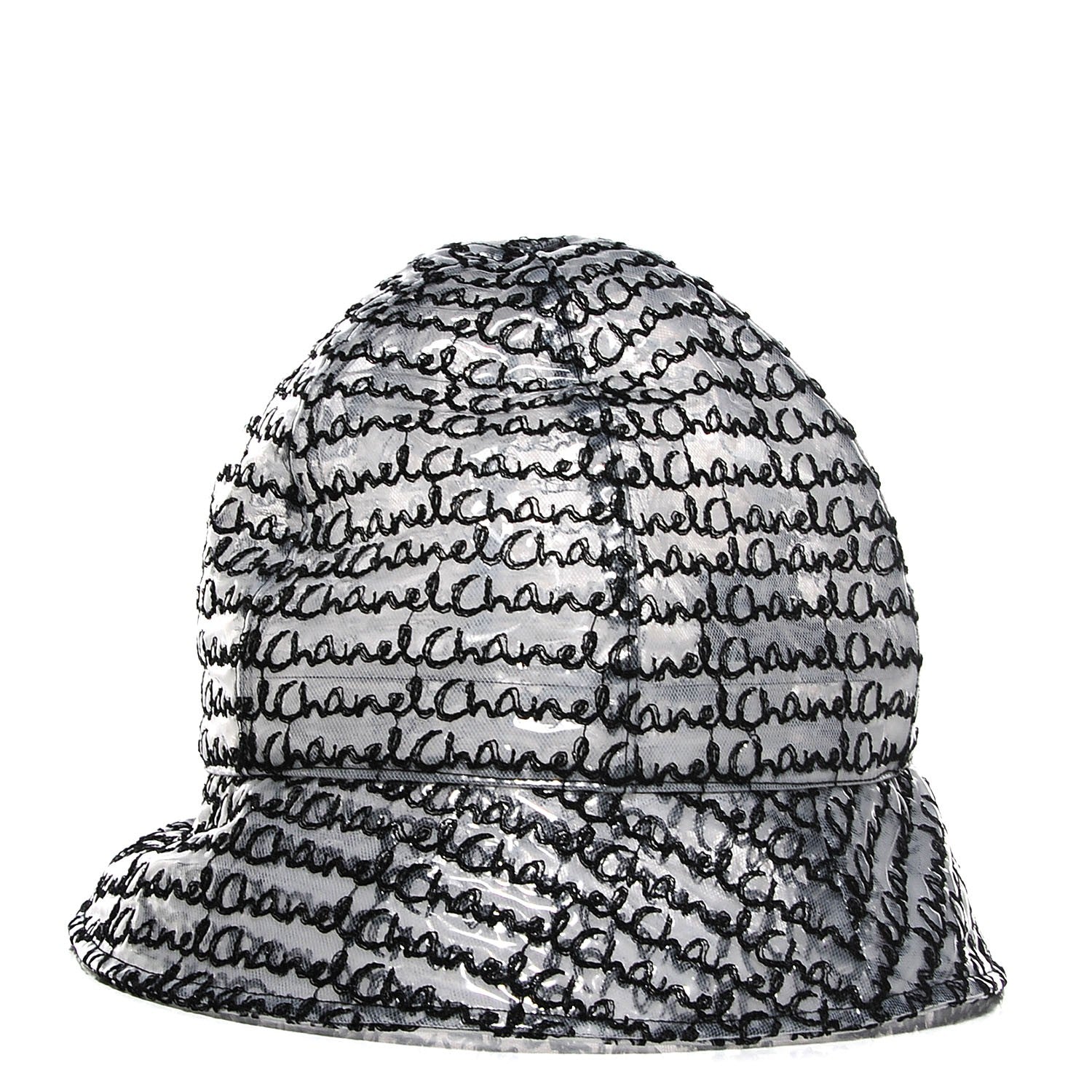 Chanel Polyurethane Logo Bucket Rain Hat M White Black 1 of 16