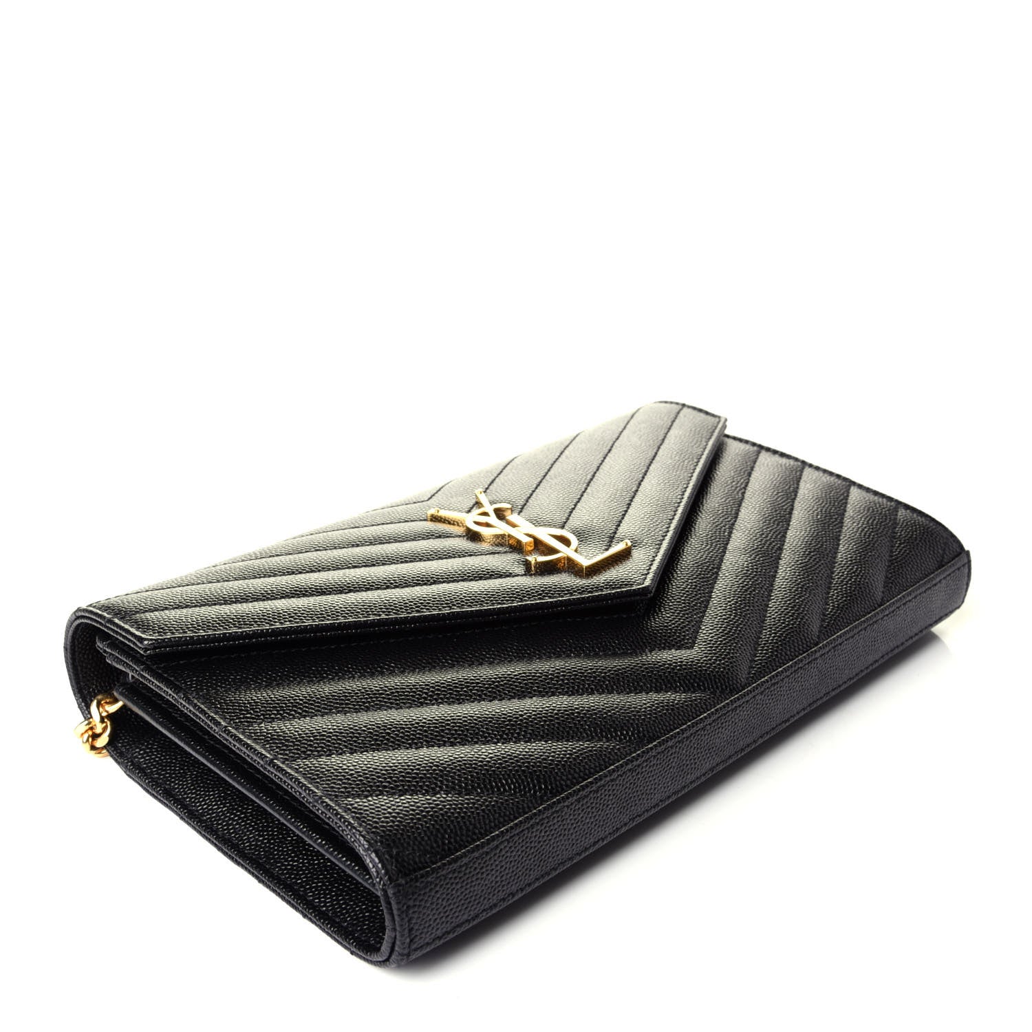 Saint Laurent Grain De Poudre Matelasse Chevron Monogram Chain Wallet Black 4 of 10