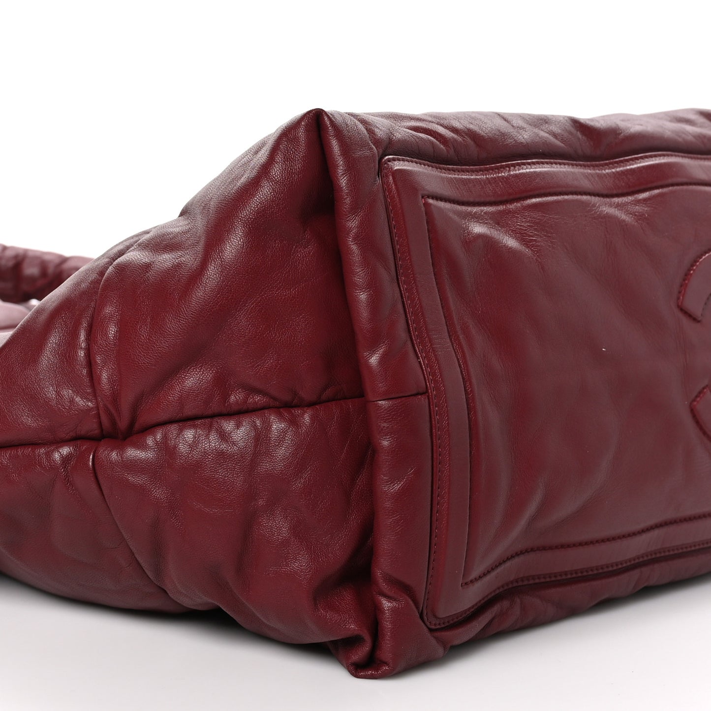 Lambskin Quilted Extra Large Coco Cocoon Reversible Tote Burgundy Black