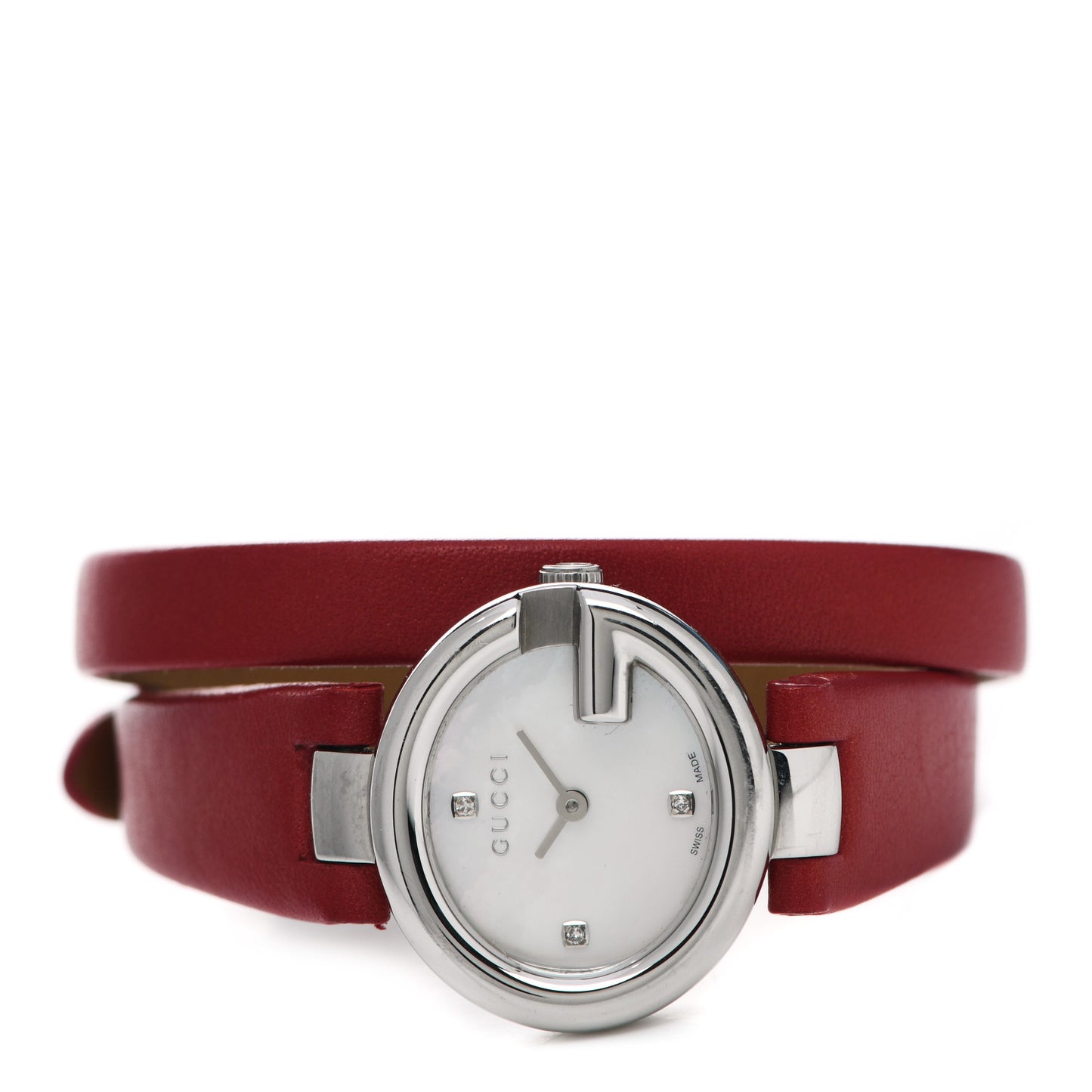Stainless Steel Calfskin Diamond Mother of Pearl 27mm Guccissima Double Wrap Quartz Watch