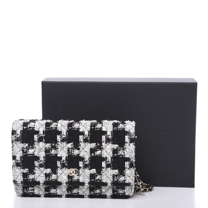 Chanel Tweed Quilted Wallet On Chain WOC Black Ecru White 10 of 10