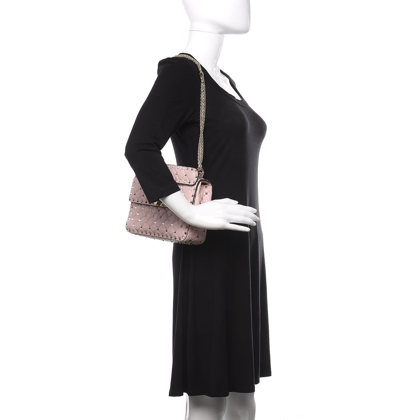 Craquele Nappa Medium Rockstud Spike Shoulder Bag Water Rose