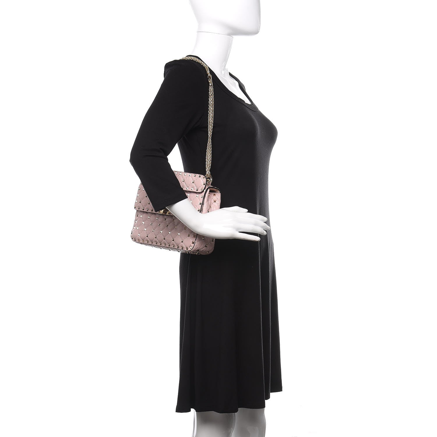 Valentino Garavani Craquele Nappa Medium Rockstud Spike Shoulder Bag Water Rose 2 of 9