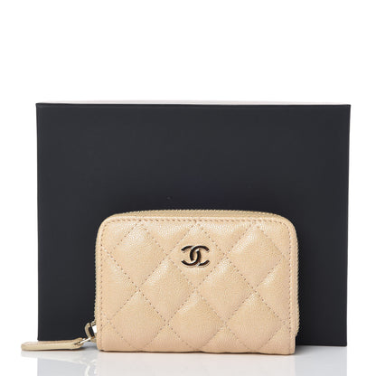 Chanel Iridescent Caviar Quilted Zip Card Holder Beige 9 of 9