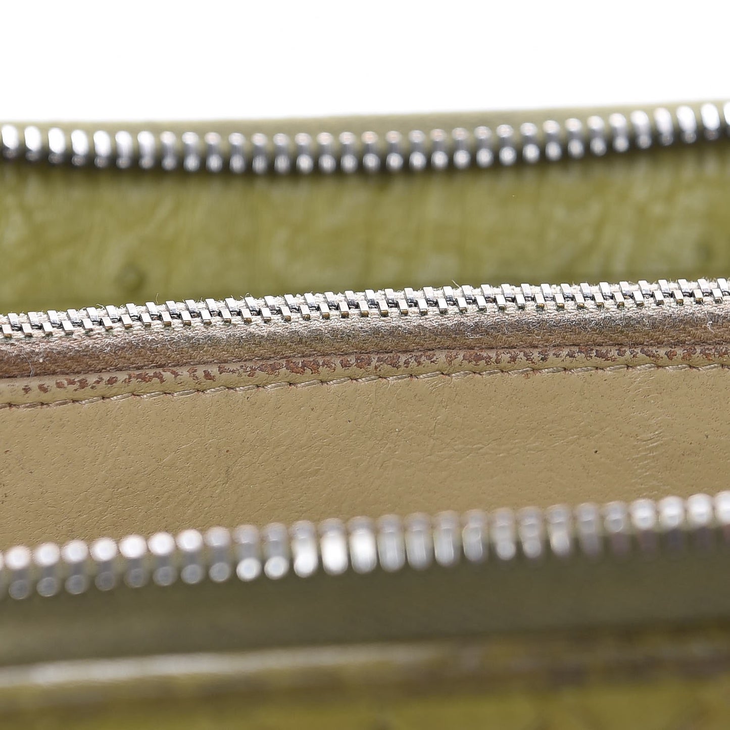 Ostrich Intrecciato Zip Around Wallet Green