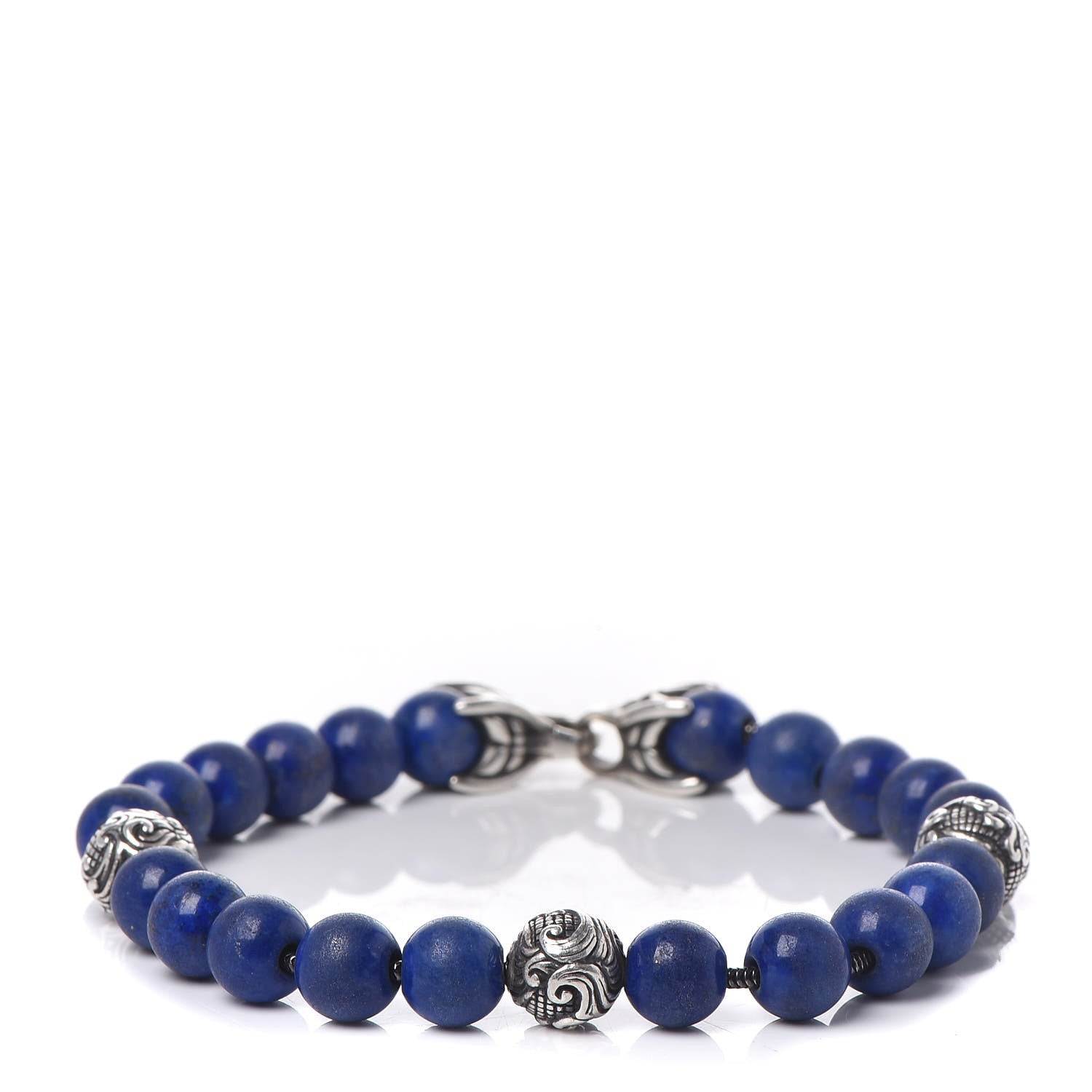 David Yurman Sterling Silver Lapis Lazuli 8mm Spiritual Beads Bracelet 1 of 4