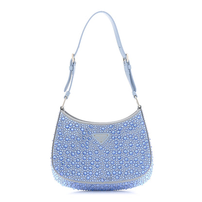 Prada Satin Crystal Cleo Adjustable Strap Shoulder Bag Celeste 1 of 9