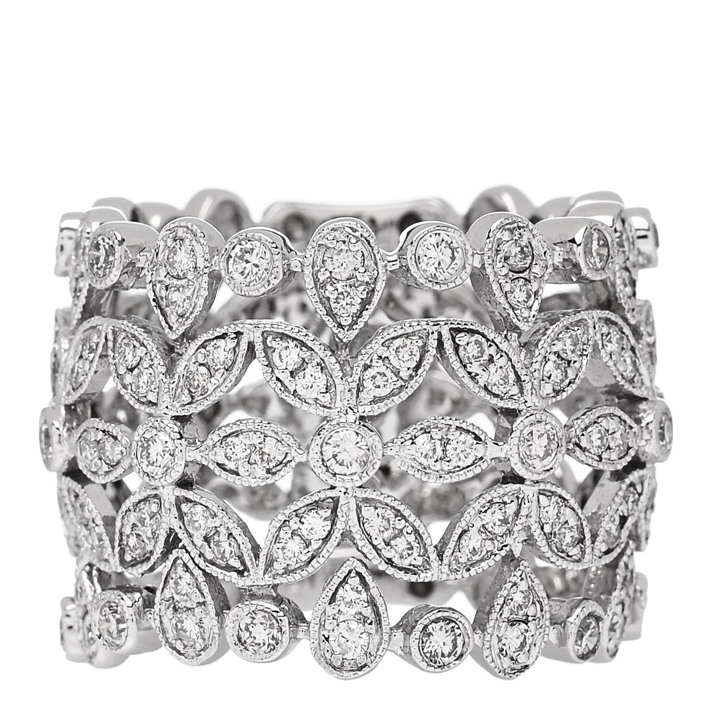 18K White Gold Diamond 1.23ctw Floral Ring  54 7