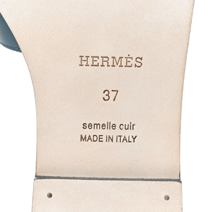 Hermes Box Calfskin Oran Sandals 37 Bleu Pinede 6 of 9