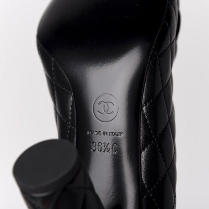 Chanel Lambskin Quilted Camellia Pumps 36.5 Black 7 of 10