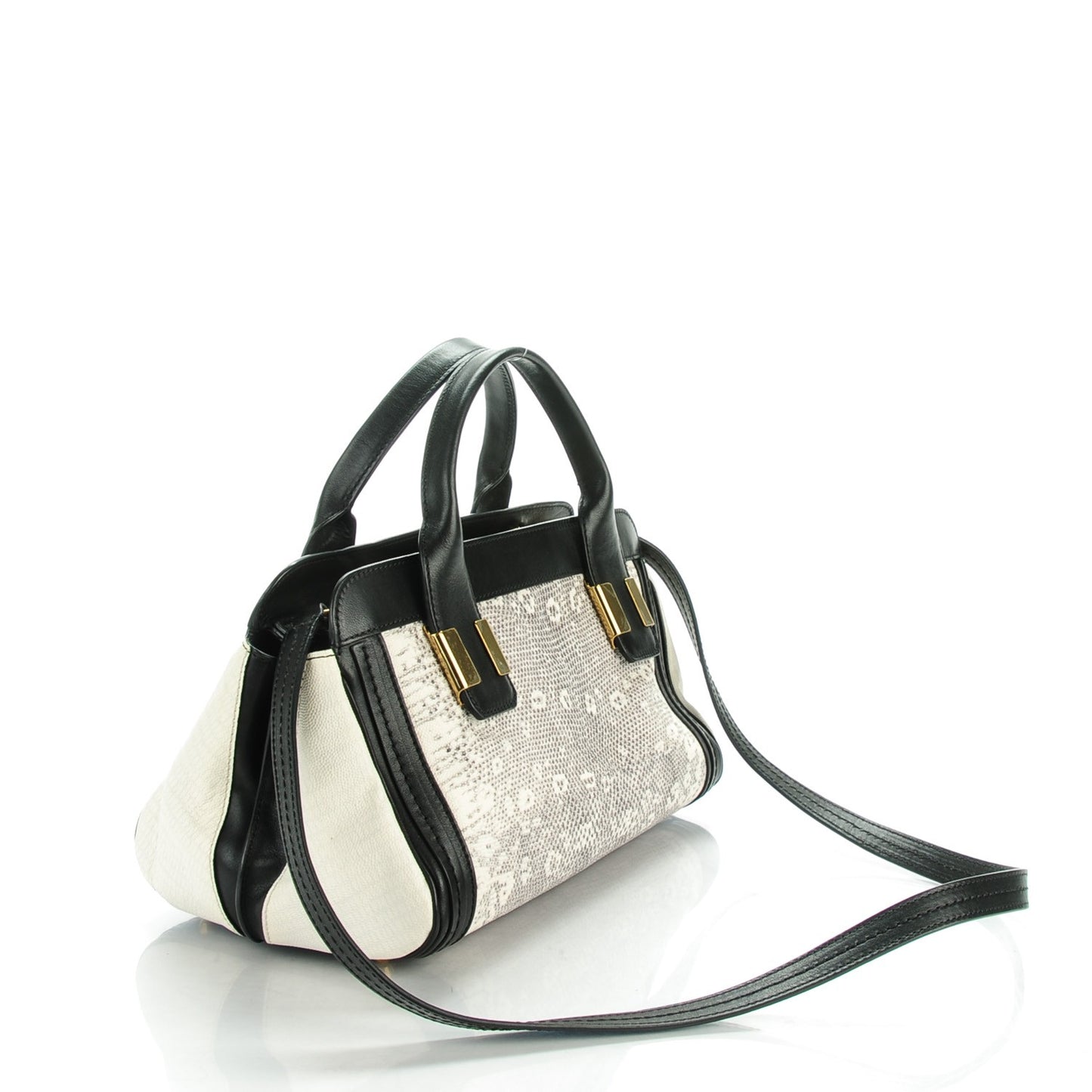 Calfskin Lizard Embossed Mini Alice Satchel Black White