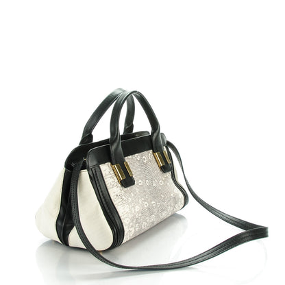Chloe Calfskin Lizard Embossed Mini Alice Satchel Black White 3 of 8