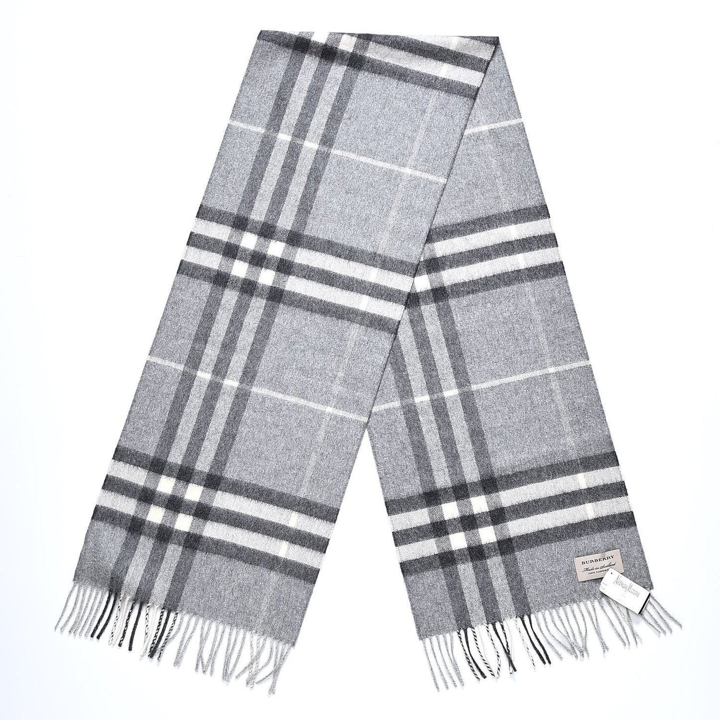 Cashmere Giant Check Fringe Scarf Pale Grey