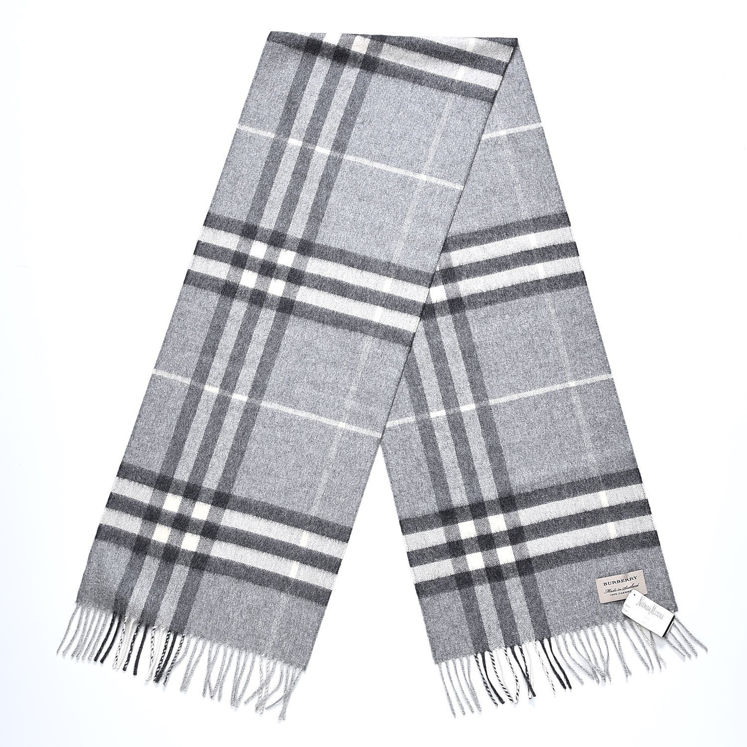 Burberry Cashmere Giant Check Fringe Scarf Pale Grey 3 of 5