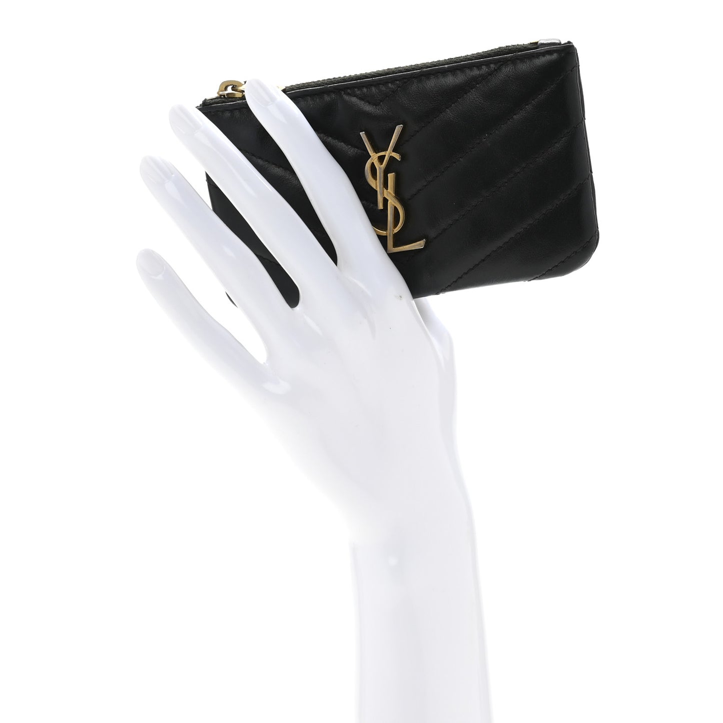 Calfskin Matelasse Monogram Key Pouch Black
