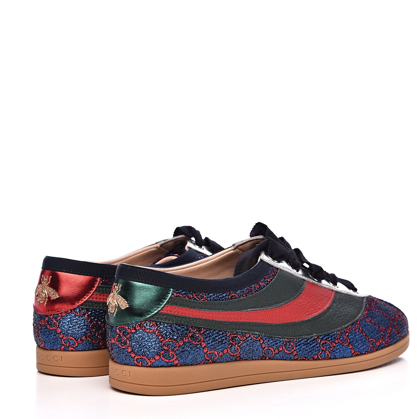Lurex Calfskin Web GG Monogram Womens Falacer Sneakers 41 Iridescent Blue Iridescent Red Silver