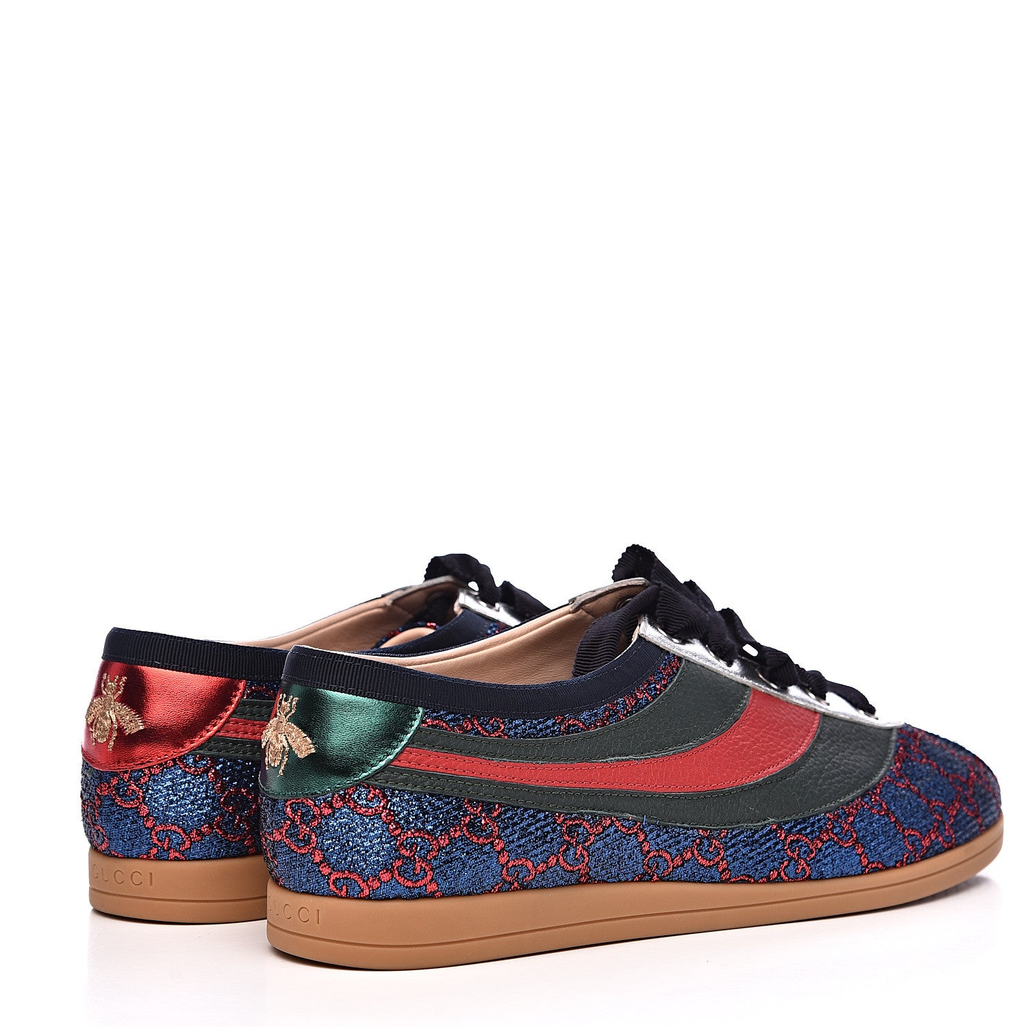 Gucci Lurex Calfskin Web GG Monogram Womens Falacer Sneakers 41 Iridescent Blue Iridescent Red Silver 4 of 9