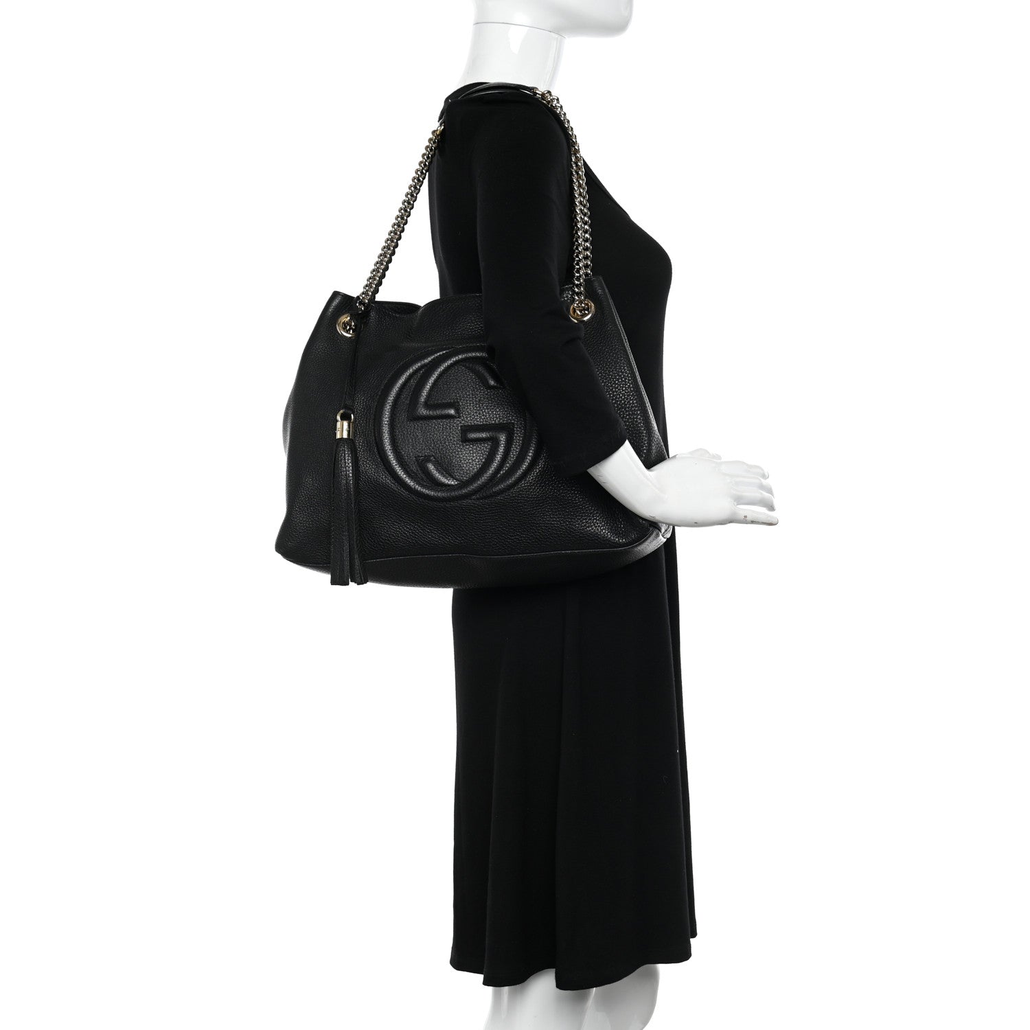 Gucci Pebbled Calfskin Medium Soho Chain Shoulder Bag Black 2 of 12