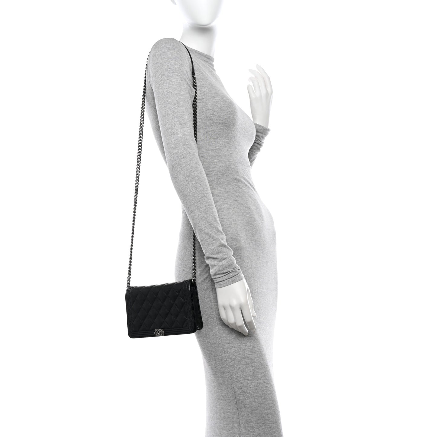 Caviar Quilted Boy Wallet On Chain WOC Black