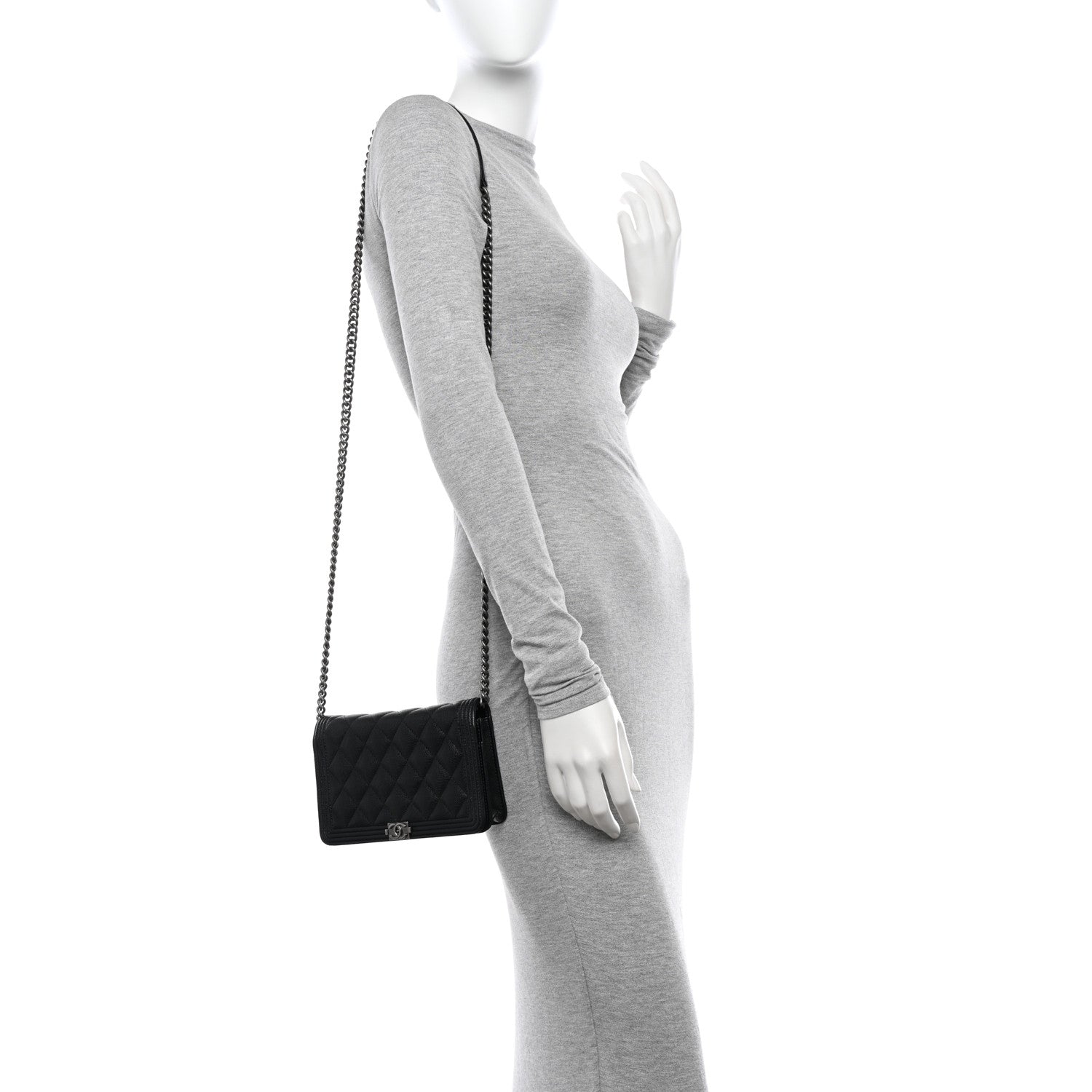 Chanel Caviar Quilted Boy Wallet On Chain WOC Black 2 of 12