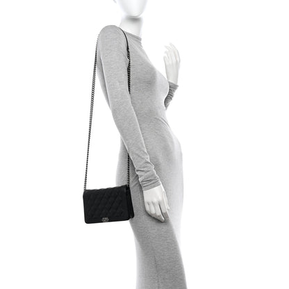 Chanel Caviar Quilted Boy Wallet On Chain WOC Black 2 of 12