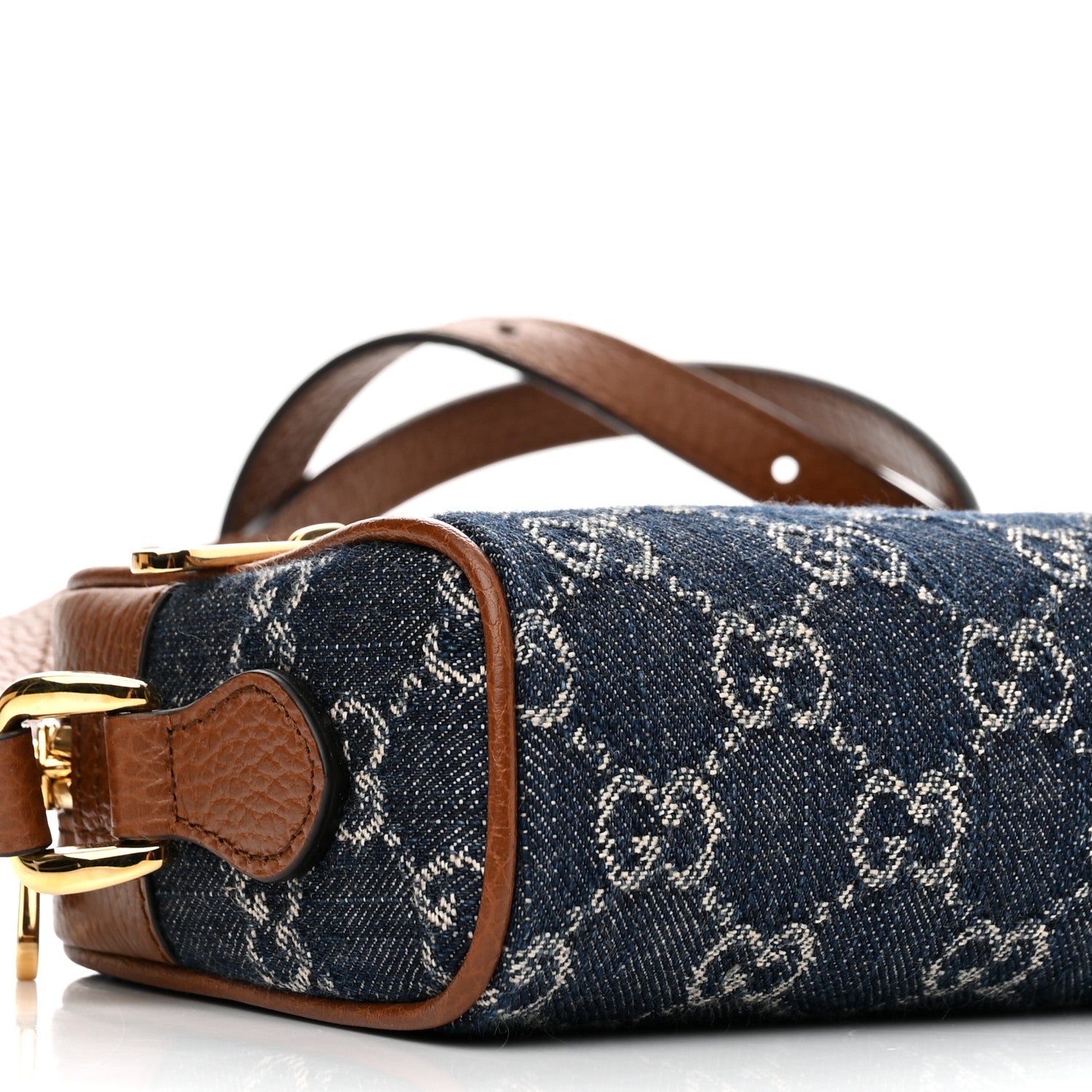 Gucci New Denim GG Monogram Dollar Calfskin Mini Ophidia Shoulder Bag Blue Tea Cuir Epilog 9 of 10