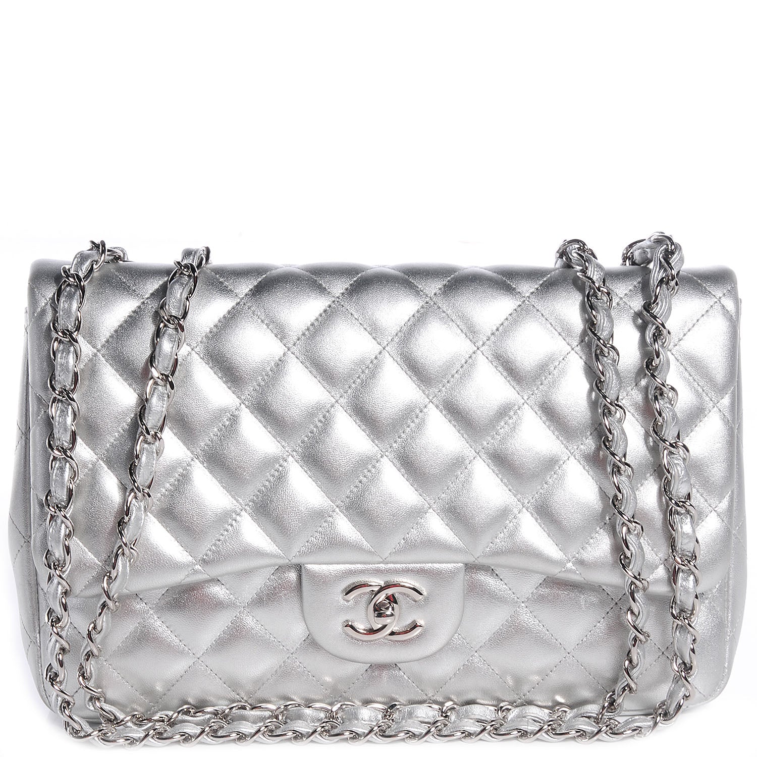 Chanel Metallic Lambskin Quilted Jumbo Single Flap Silver 1 of 8