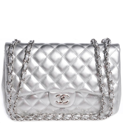 Chanel Metallic Lambskin Quilted Jumbo Single Flap Silver 1 of 8