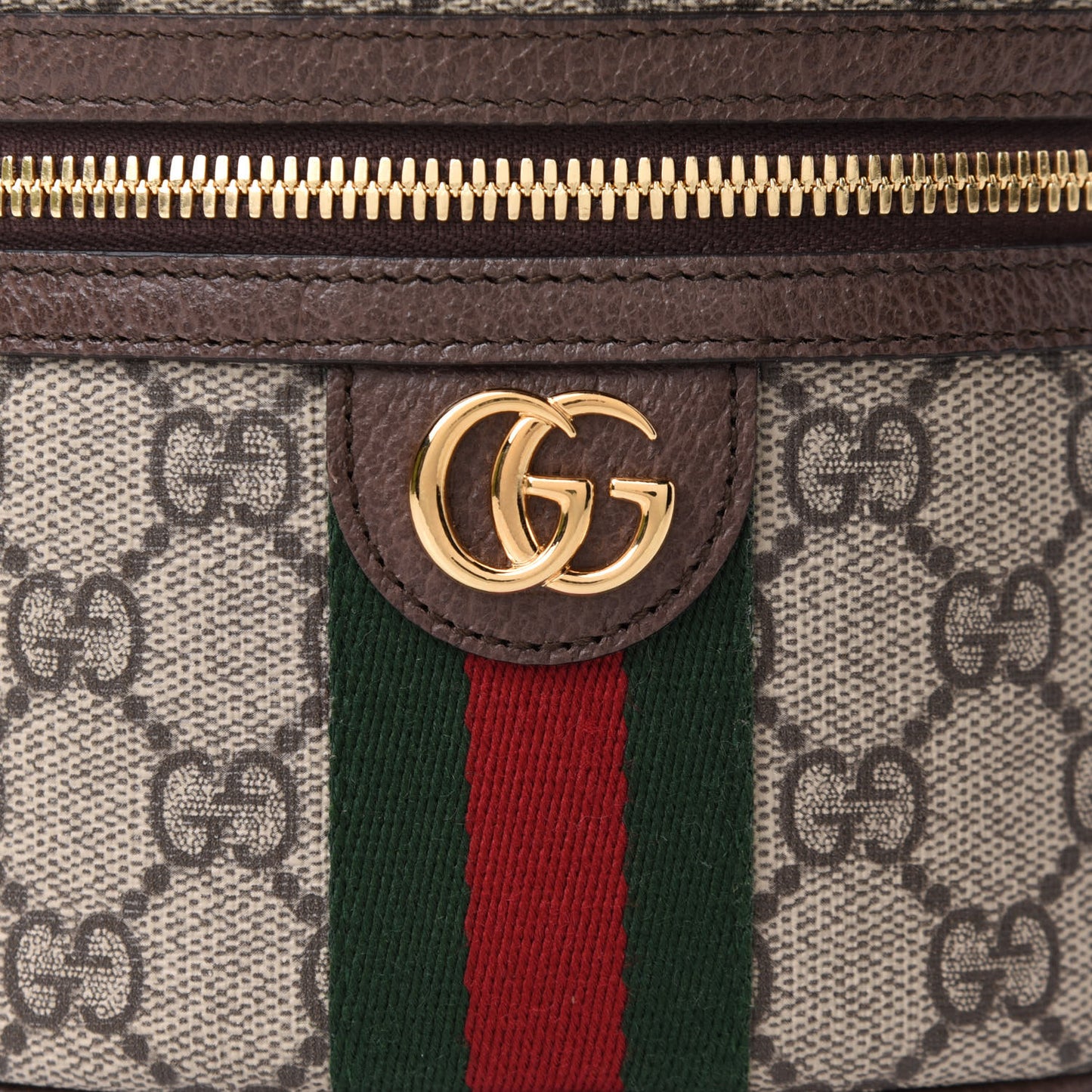 GG Supreme Monogram Textured Calfskin Web Ophidia Vanity Cosmetic Case Beige Ebony New Acero